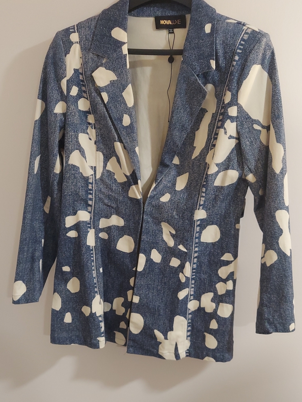 Nova Luxe Blue & White Printed Blazer Size 1X